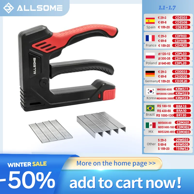 

Allsome 2 in 1 Stapler Gun with 400 Staples, Upholstery Staple Gun Heavy Duty, Manual Brad Nailer Power Adjustment Stapler Gun