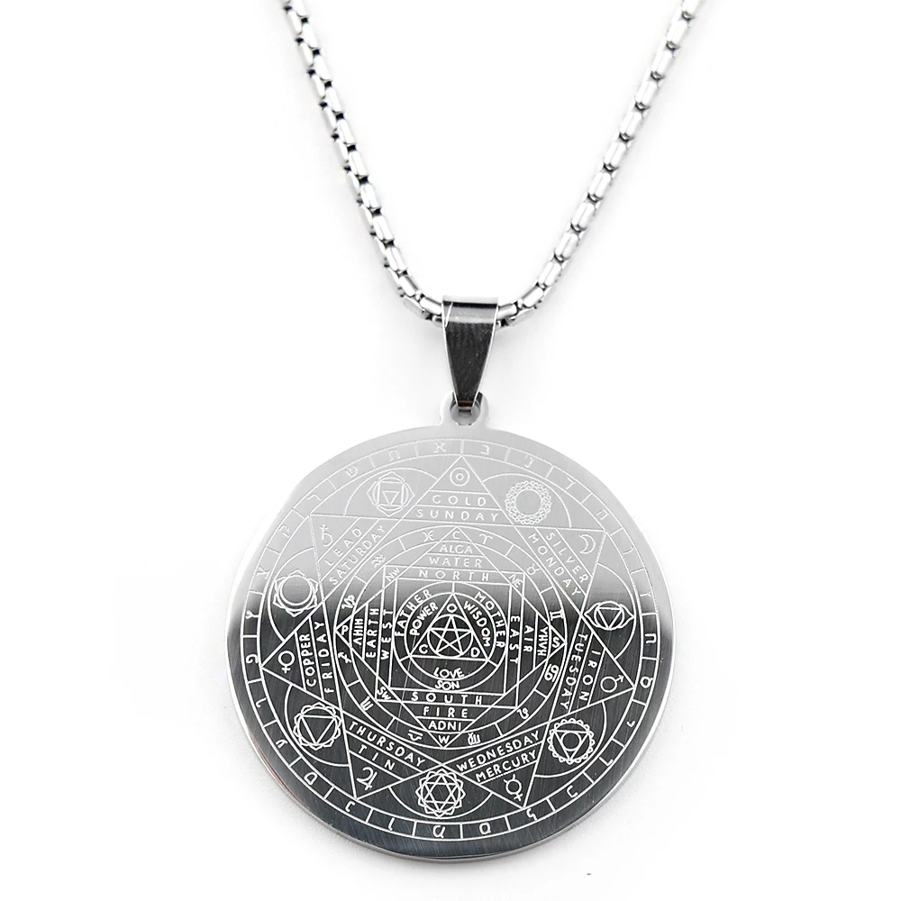 Yoga Buddhism 7 Chakra Birth Flower Astrology Stainless Steel Pendant Necklace for Women Men Divination Metatron Symbol Jewelry