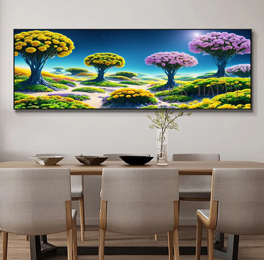 5D DIY Large Diamond Painting, Cross Flower Tree Landscape, Wall Art, Full Round Drill, Embroidery Home Decor