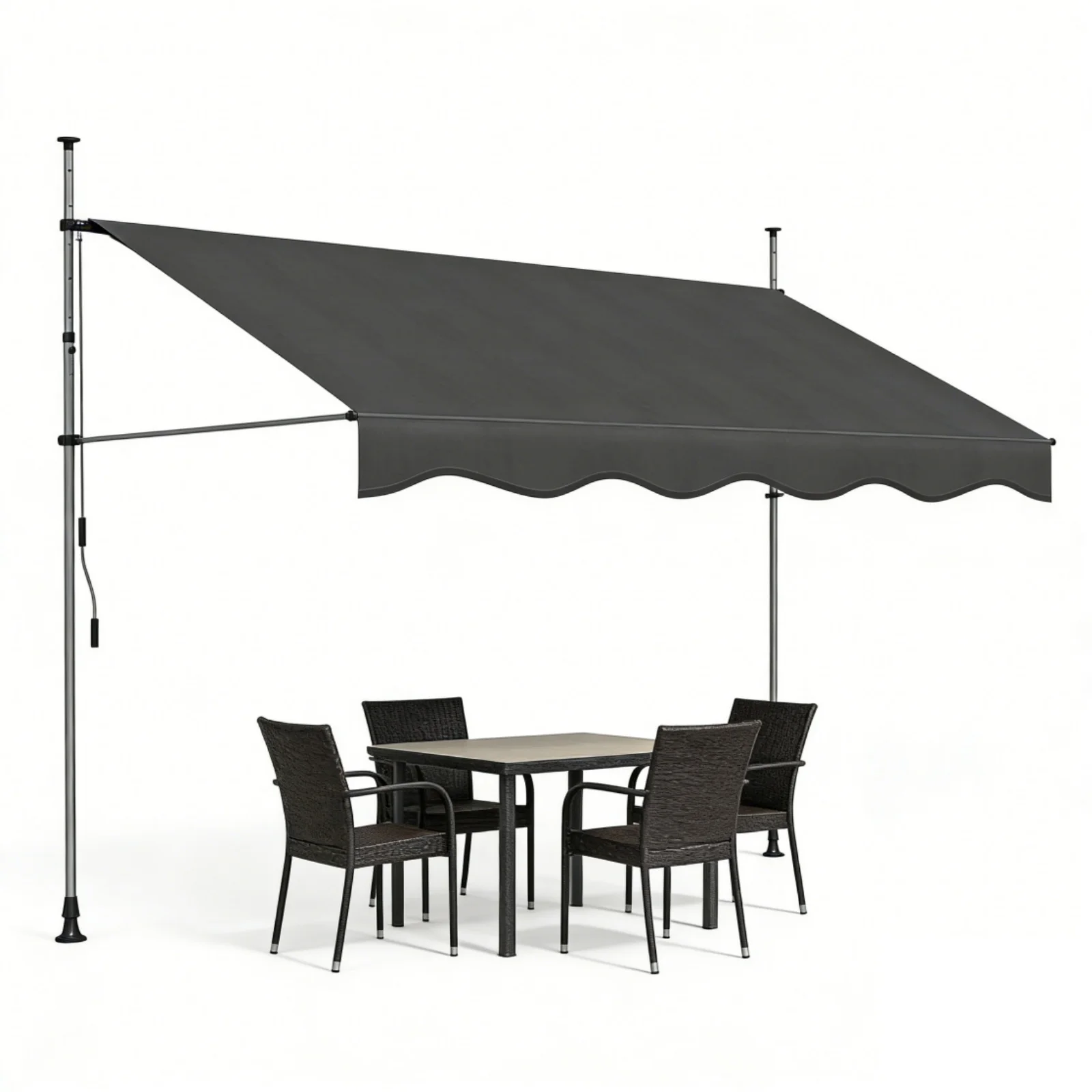 Auvent manuel à manivelle, 350×120 cm, auvent rétractable, hauteur et inclinaison réglables, sans perçage, pour balcon, terrasse, jardin