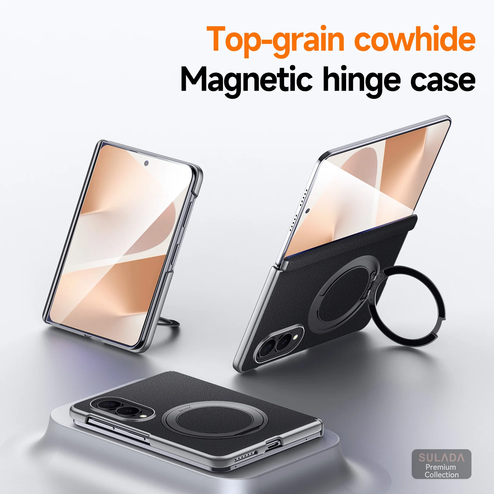 For Samsung Galaxy Z Fold 8 Wide 5G Case High Quality Matte Leather Folding Hinge Magnetic Rotating Ring Holder Shockproof Cover