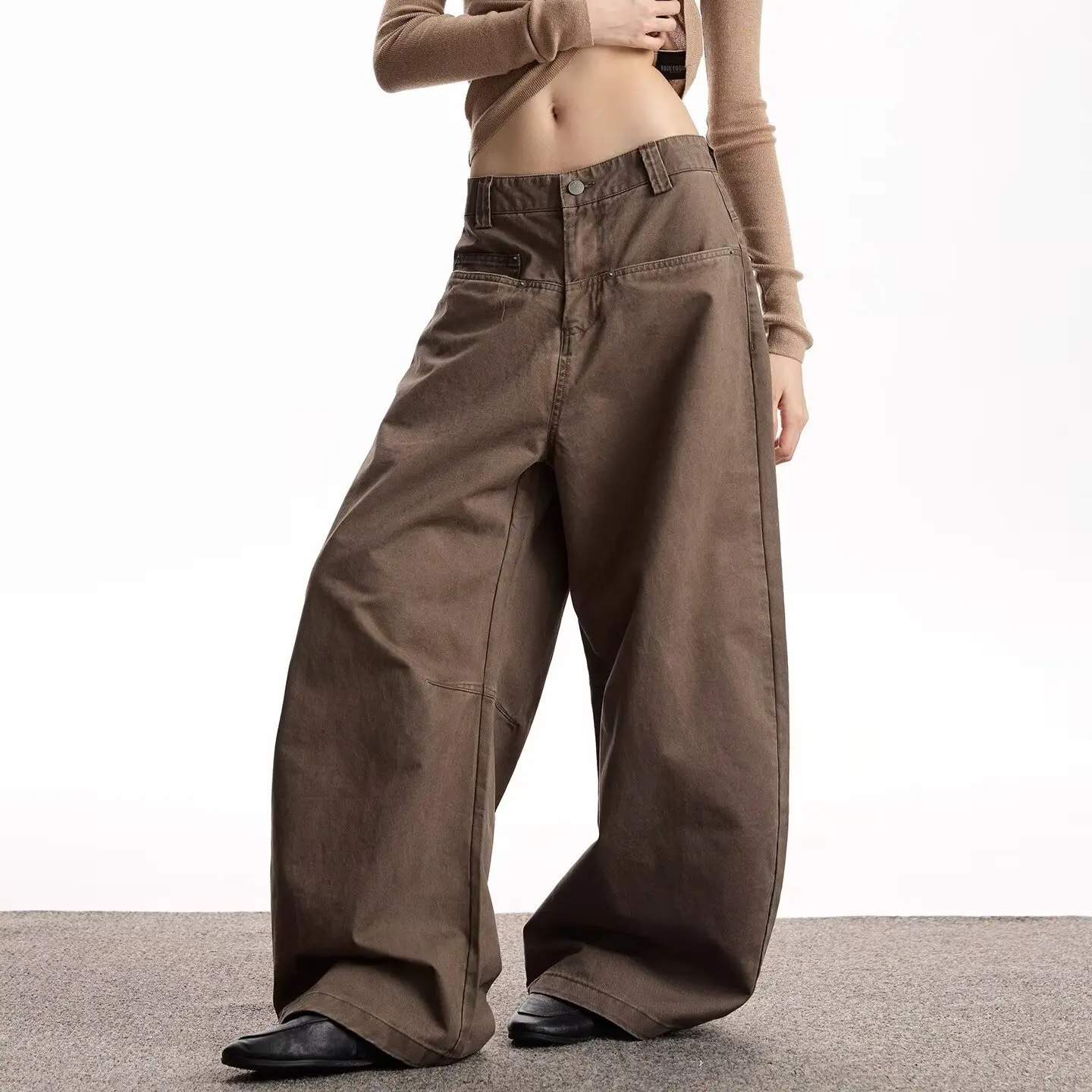 Y2K جينز واسع الساق للنساء عالي الخصر فضفاض أمريكي ريترو مستقيم سروال خريف وشتاء #1