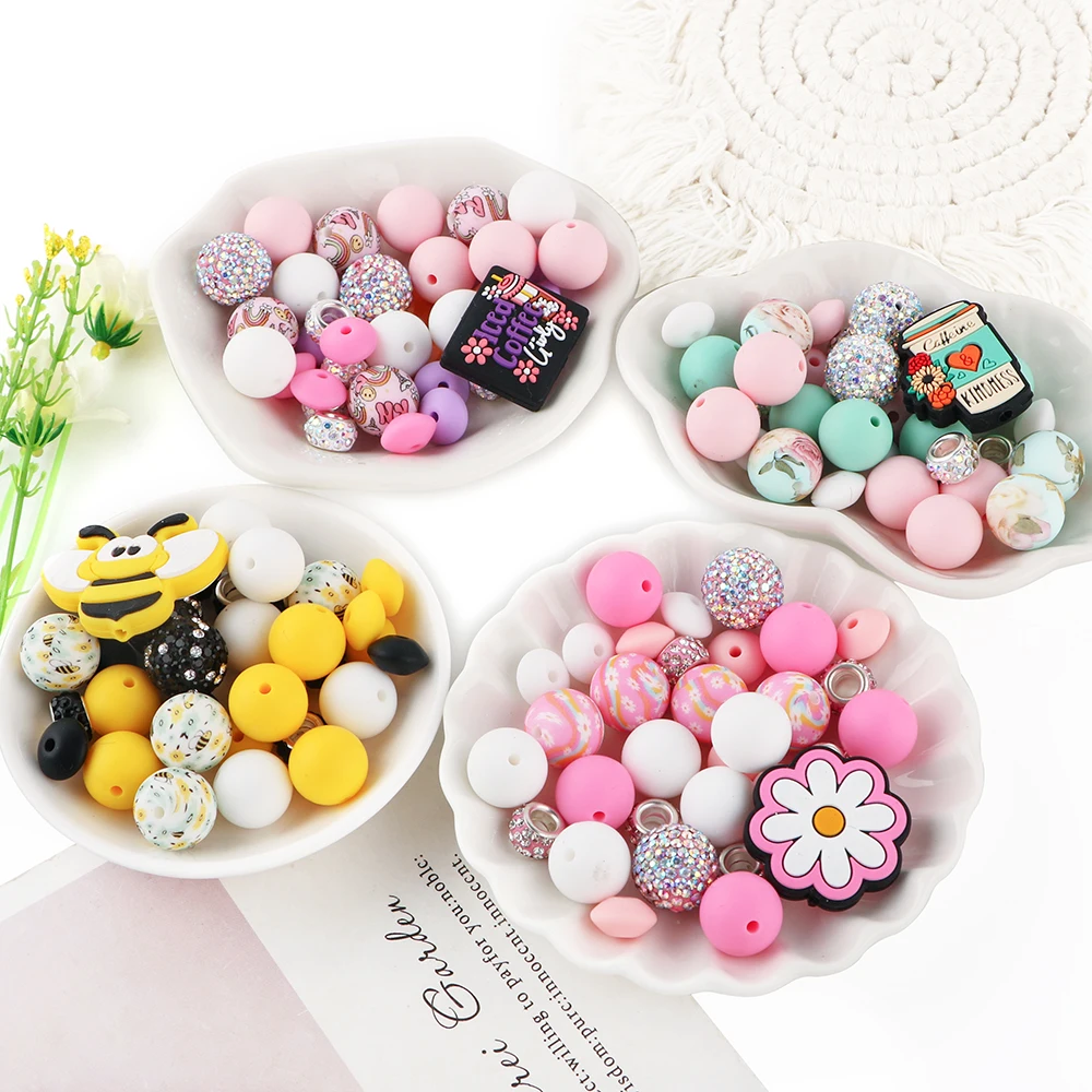 33Pcs/Set New Silicone Focal Beads Silicone Round Lentil Loose Bead Set For Jewelry Making DIY Keychain Pen Bracelet Accessories