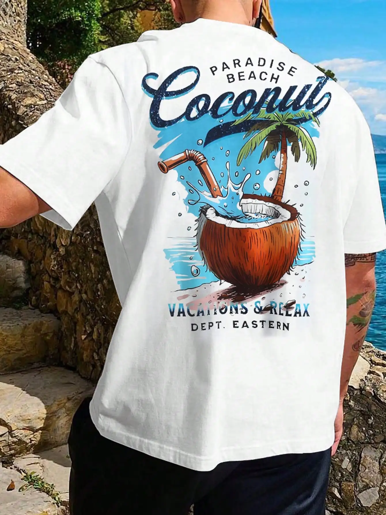 

Pardise Beach Cocount Vacation Relax Design Мужские футболки Мягкая универсальная свободная хлопковая футболка с короткими рукавами Модный топ с круглым вырезом