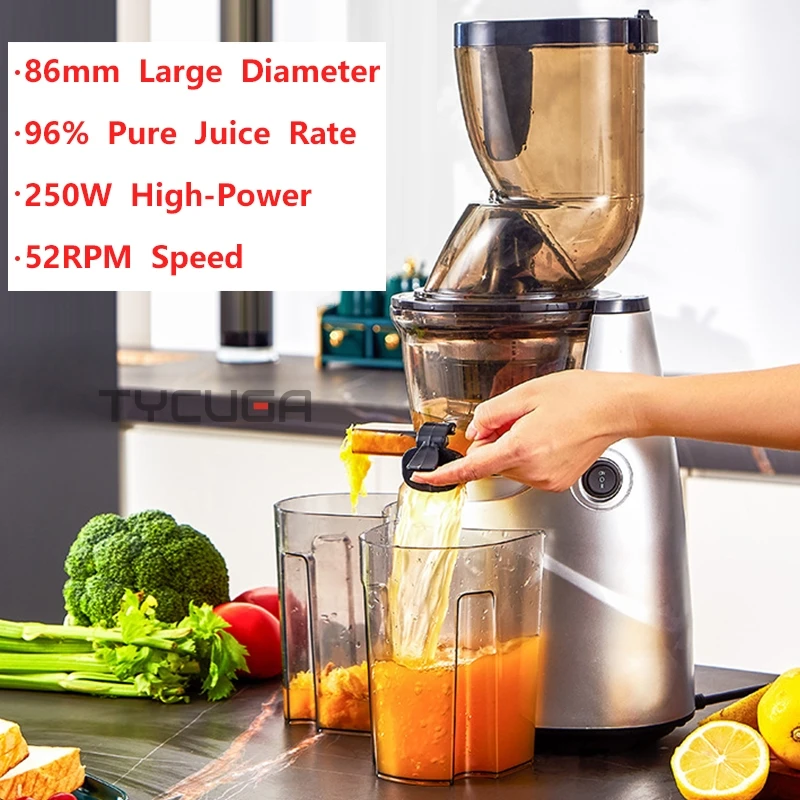 Large Caliber Slow Juicer Screw Cold Press Extractor Slag Juice Separation Filter-Free Easy Wash Electric Fruit Juicer Machine