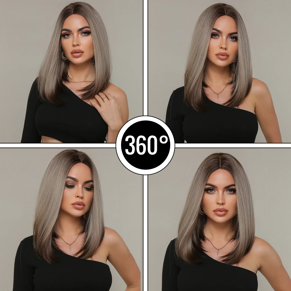 Brown Ash Blonde Straight Synthetic Wig for Black Women Ombre Brown Medium Length Party Cosplay Hair Heat Resistant Natural Wigs