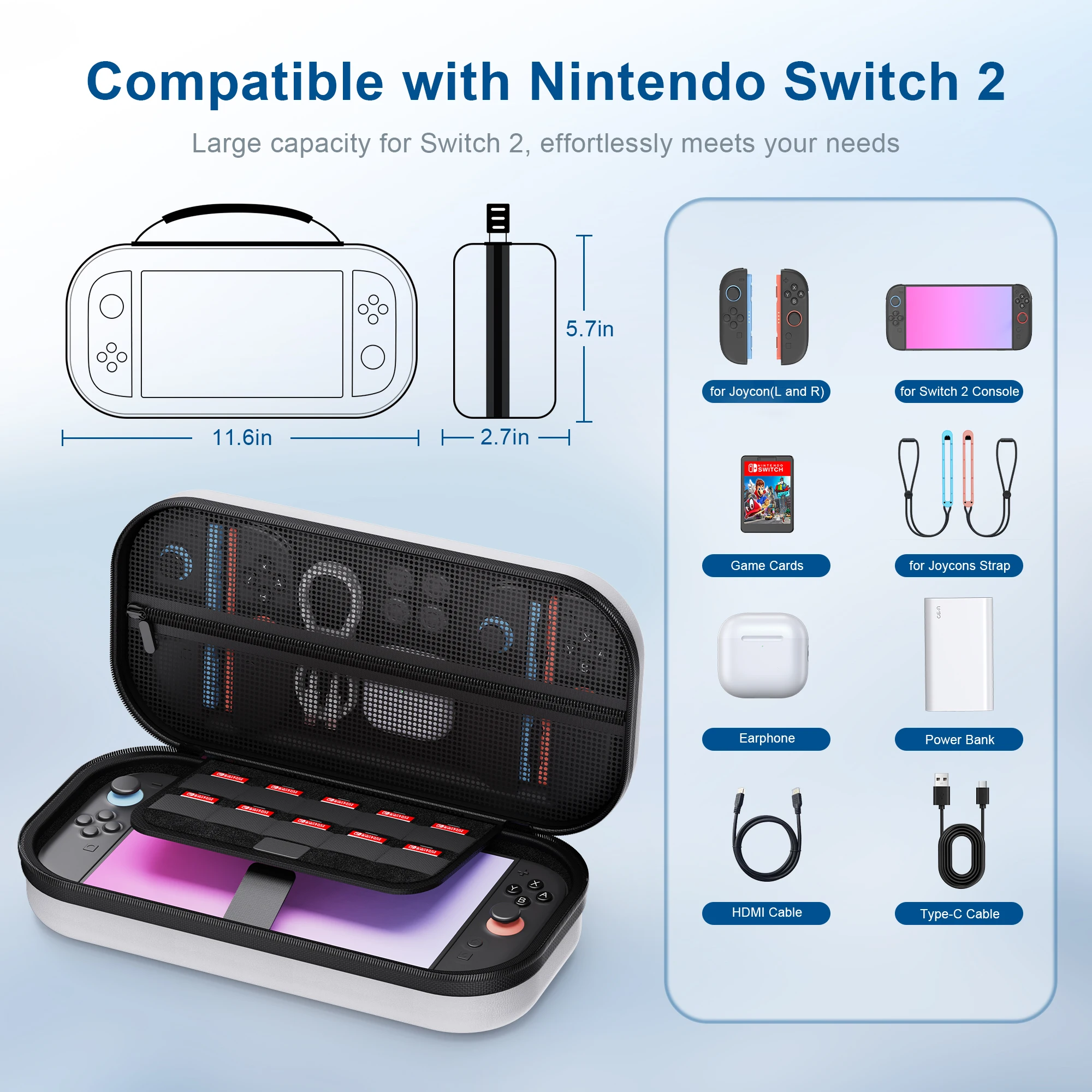 

Switch 2 Large Capacity Carrying Case,Portable PU Hard Travel Case with Pockets for Accessories and Game Cards,Bag for Switch 2