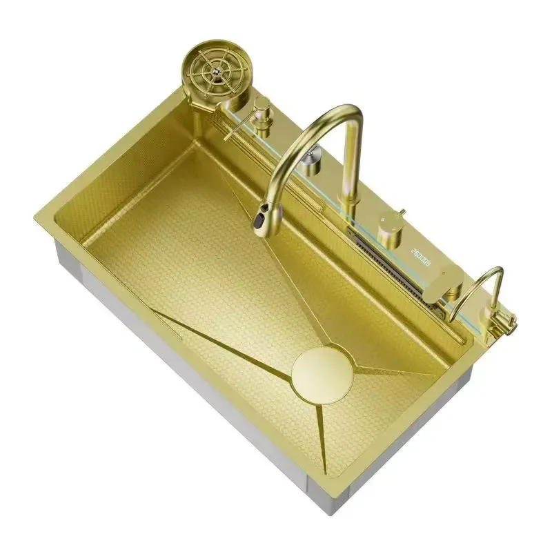 for 75x46cm Smart Kitchen Sink Large Capacity Single Basin with Temperature Display Multiple Water Outlets for Home
