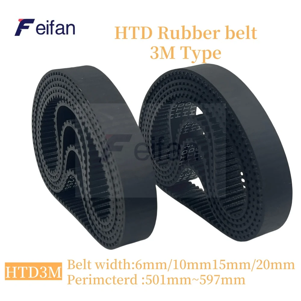 

HTD 3M Synchronous Belt Perimeter 501-597mm Belt width 6/10/15/20mm Rubber Toothed Belt Closed-loop Synchronous Belt Spacing 3mm