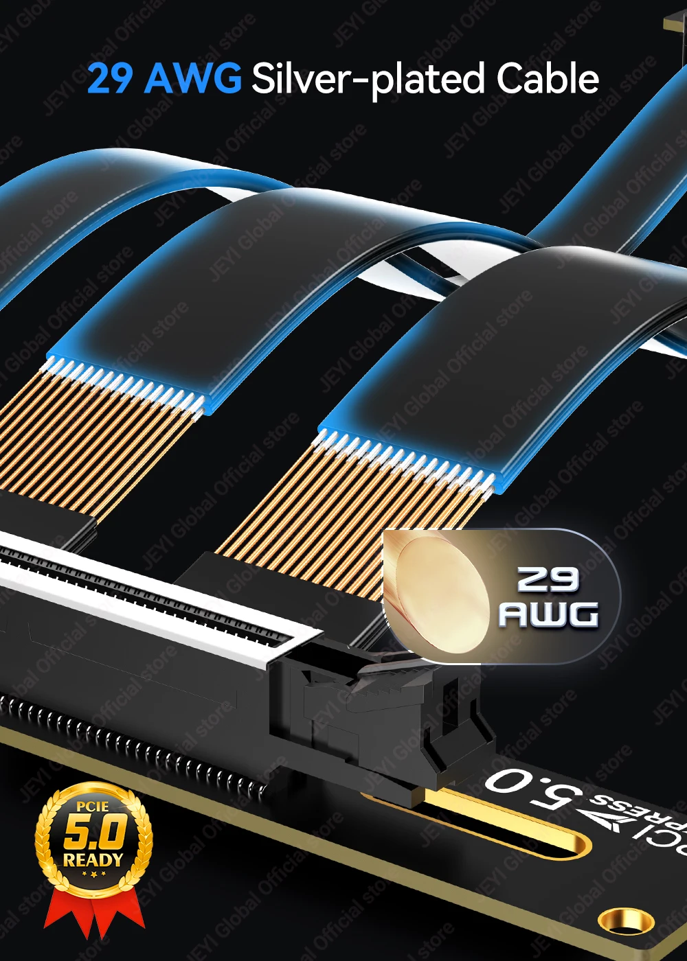 JEYI PCIe 5.0 X16 Riser-Kabel 128 Gbit/s GPU-Verlängerungskabel Goldfinger-Immersion Unterstützt PCIE 4.0/3.0 für RTX4090/5090 RX7900 XTX – Detail 6