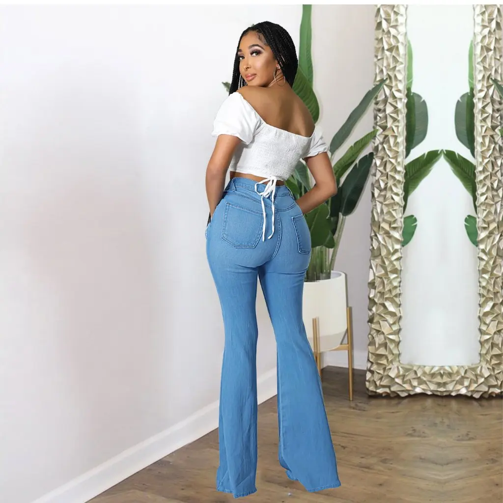 

Women's Slim Fit Ripped Denim Pants European American Fashion High Waist Straight Leg Trousers by WISH