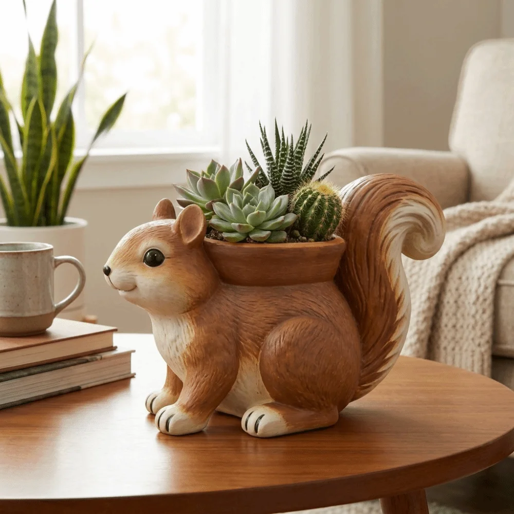 Resin Squirrel Succulent Flowerpot Handmade Squirrel Ornament Animal Flowerpot Cute Pen Holder Home