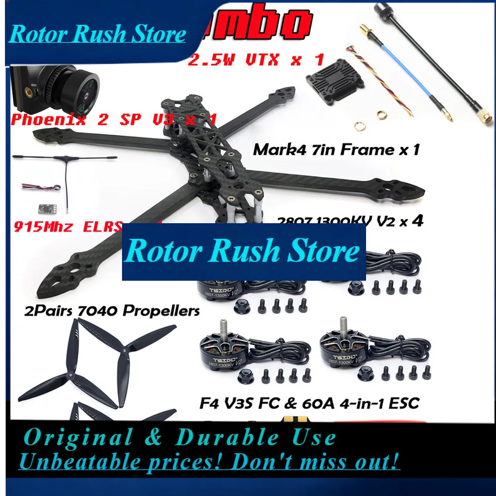 RoRuSMARK4 7inch 295mm Wheelbase Carbon Fiber Frame 2807 1300KV Brushless Motor Propeller 2.5W VTX Camera For FPV 7