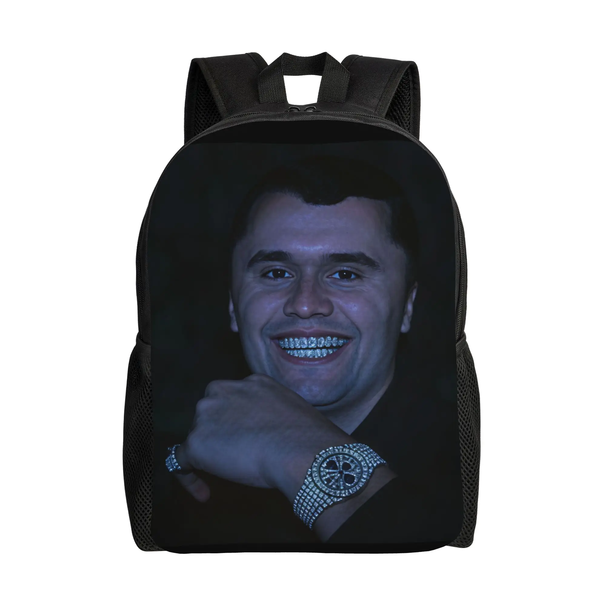 Charlie Kirk Diamond Grillz Iced Out Portrait Backpack Aesthetic Backpacks Teen Cycling Durable High School Bags Rucksack