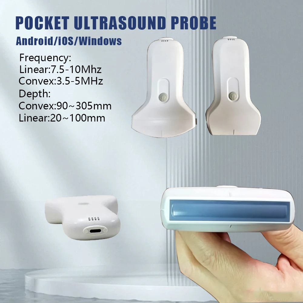 Multi Frequency Options Ultrasound Probe, Wireless or USB Connection Convex Linear Detector with Image & Video Storage Function