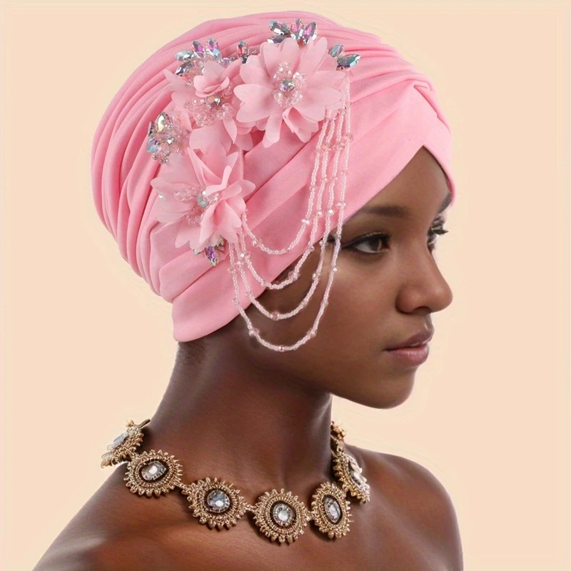 Elegant Floral Tassel Turban Cap for Women Breathable Stretchy Beanie Hat Perfect for Ramadan & Chemotherapy Patients view 4