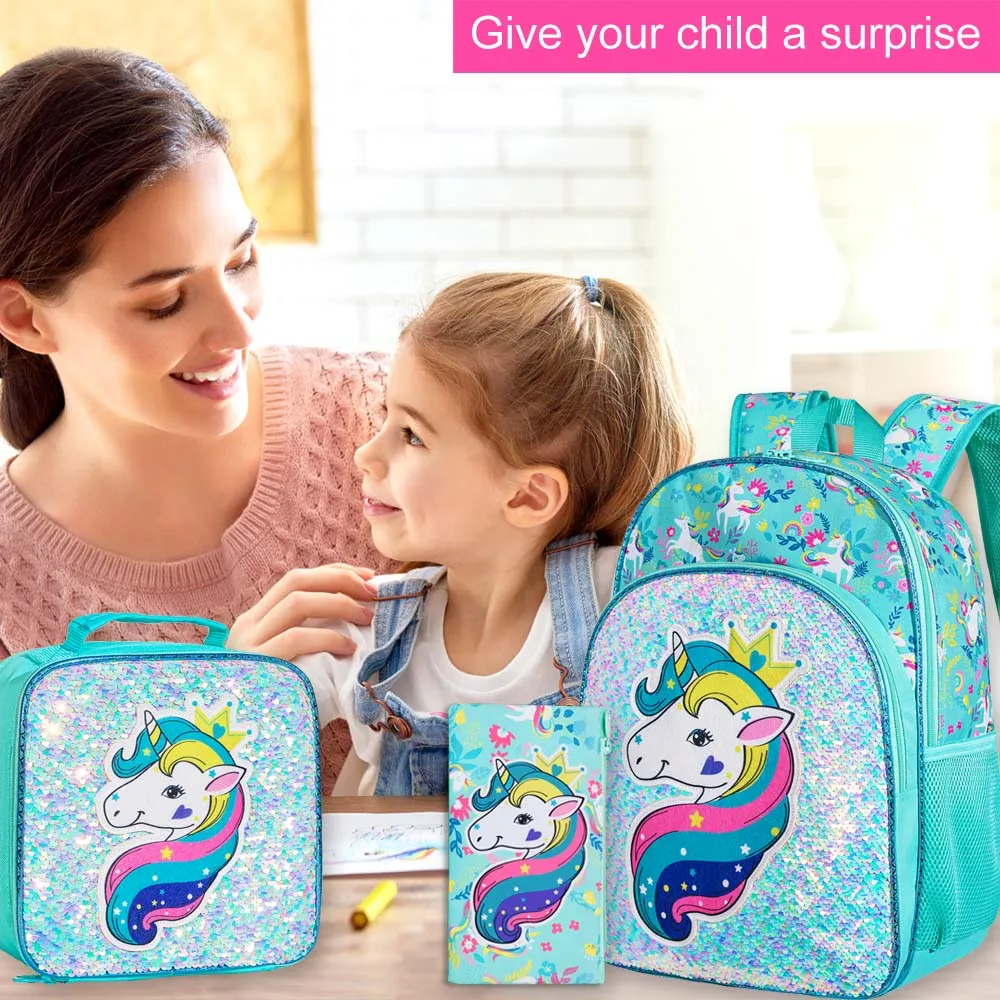 3PCS Unicorn Backpack for Girls, 16\