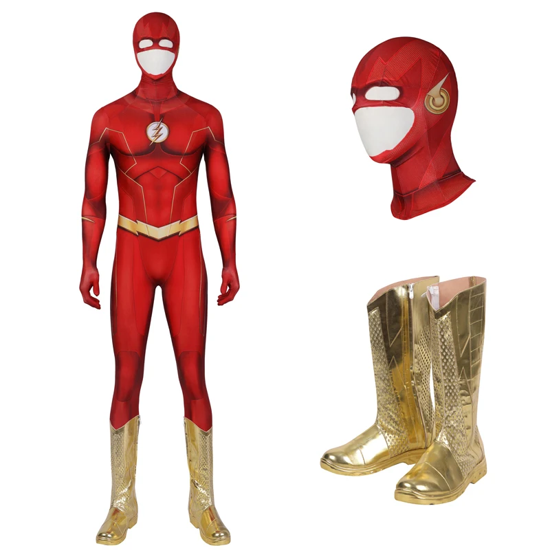 Neue Film Halloween Super hero Barry Allen Saison 8 Cosplay Kostüm 3D Druck Overall Phantasie Hero Zentai Erwachsene Schlacht Outfit