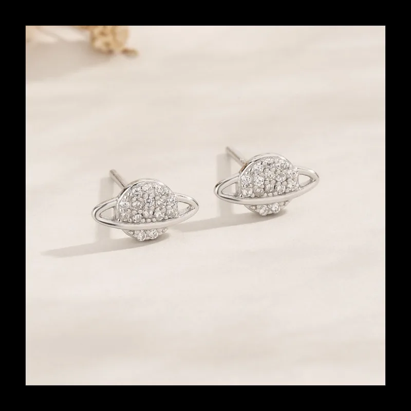 

Простые серьги-гвоздики с планетой, брелок в стиле ретро, женские серебряные серьги S925 с цирконом, новый тренд, креативные аксессуары