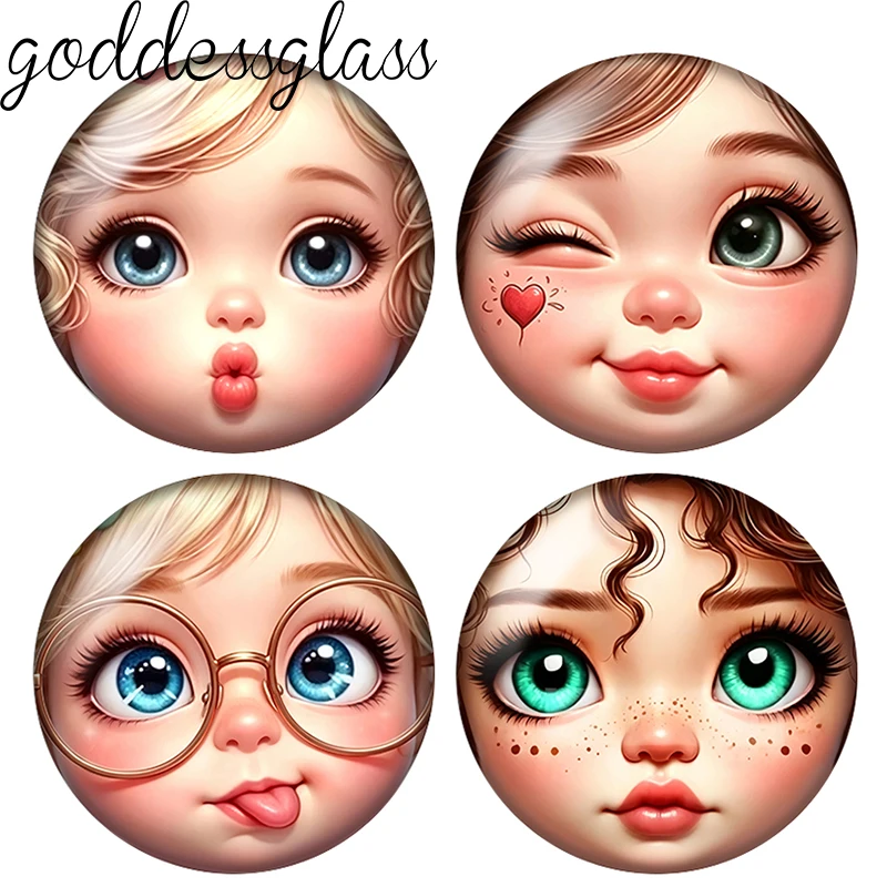 Baby girl face Cute Wink pout kiss expressions 12mm/18mm/20mm/25mm Round Photo Glass Cabochon Flat Back Making Findings Jewelry
