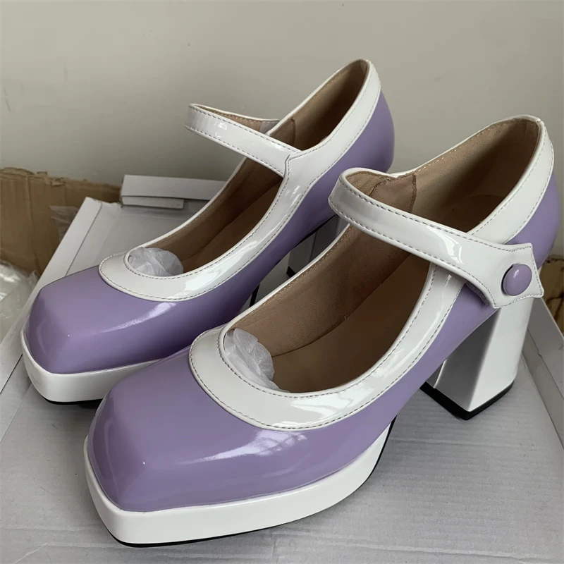 Fashion Punk High Heels Mary Janes Shoes Woman Platform Yellow Red Pink Women's Heeled Wedding Party Office Shoes Large Size 46 view 2