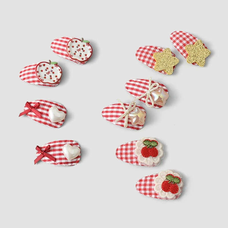 

2pcs Red Plaid Cute BB Clip Hairpins Children's Bangs Side Clip Barrettes Headwear Hairpin Hair Clip Baby Girls Hair Accessories