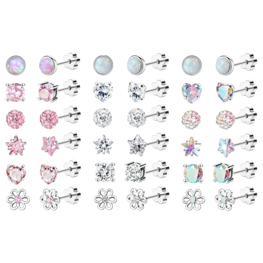 1 pair of fashionable zircon stud earrings, 316L stainless steel jewelry, multiple styles of piercing accessories to choose from