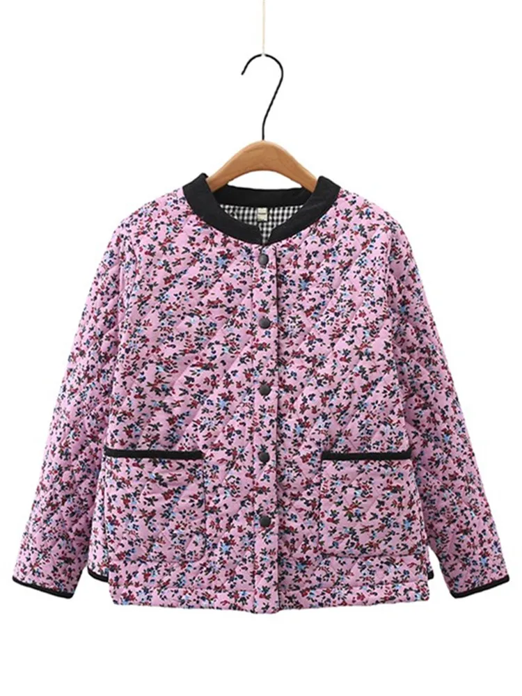 Plus Size Damen bekleidung verdickte Jacke Blumen Baumwoll mantel mit verdickter Baumwoll schicht in der mittleren Winter warme Jacke