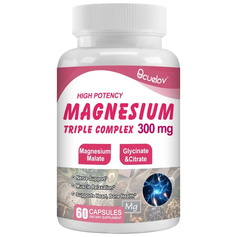 Triple Magnesium Complex, 300 Mg Magnesium (Glycinate, Malate, and Citrate) for Muscle, Nerve, Bone, and Energy