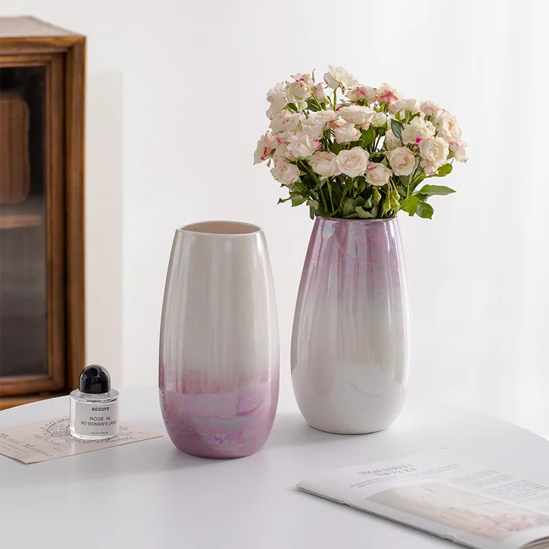 

Iridescent Gradient Ceramic Vase Nordic Modern Decor Vase for Living Room Tabletop Flower Arrangement