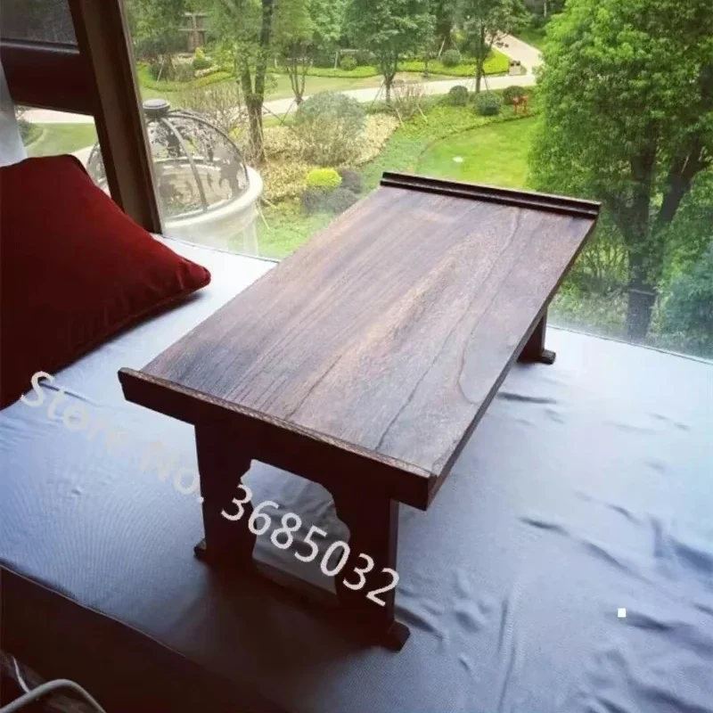 Antique Foldable Chinese Low Tea Table Gongfu Tea Desk Japanese Style Bay Window Wooden Side Table for Living Room Decor