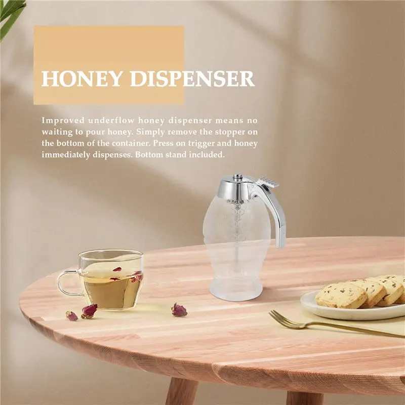 ABUH-Honey Dispenser,No Drip Syrup Sugar Container With Stand,Beautiful Honey Comb Shaped Honey Pot,Syrup Sugar Container