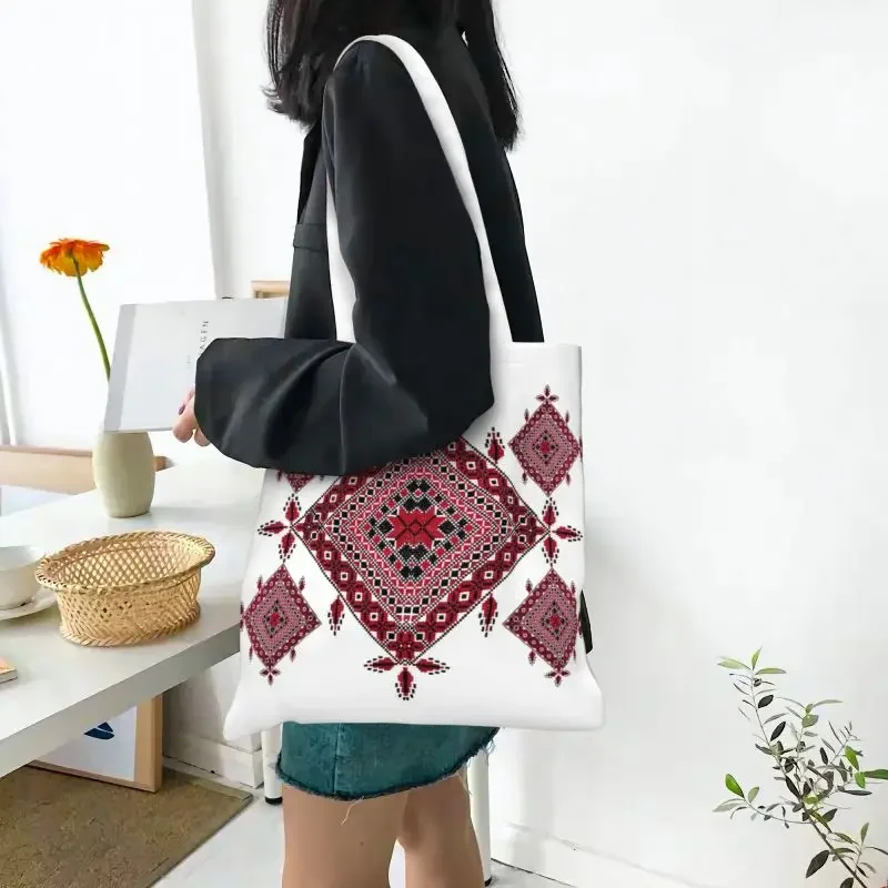 Arabo palestinese Tatreez croce ricamo borse per la spesa in tela Shopper Tote borsa a tracolla borsa di arte popolare