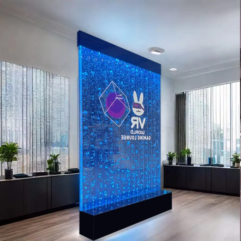 custom.Contemporary Indoor RGB Color-Changing Acrylic Bubble Wall Fountain Multi-Functional with Liquor Shelf Display