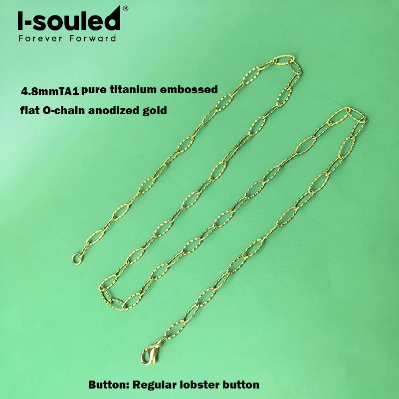 4.8mm TA1 pure titanium embossed flat O-chain anodized gold women's style simple and fashionable