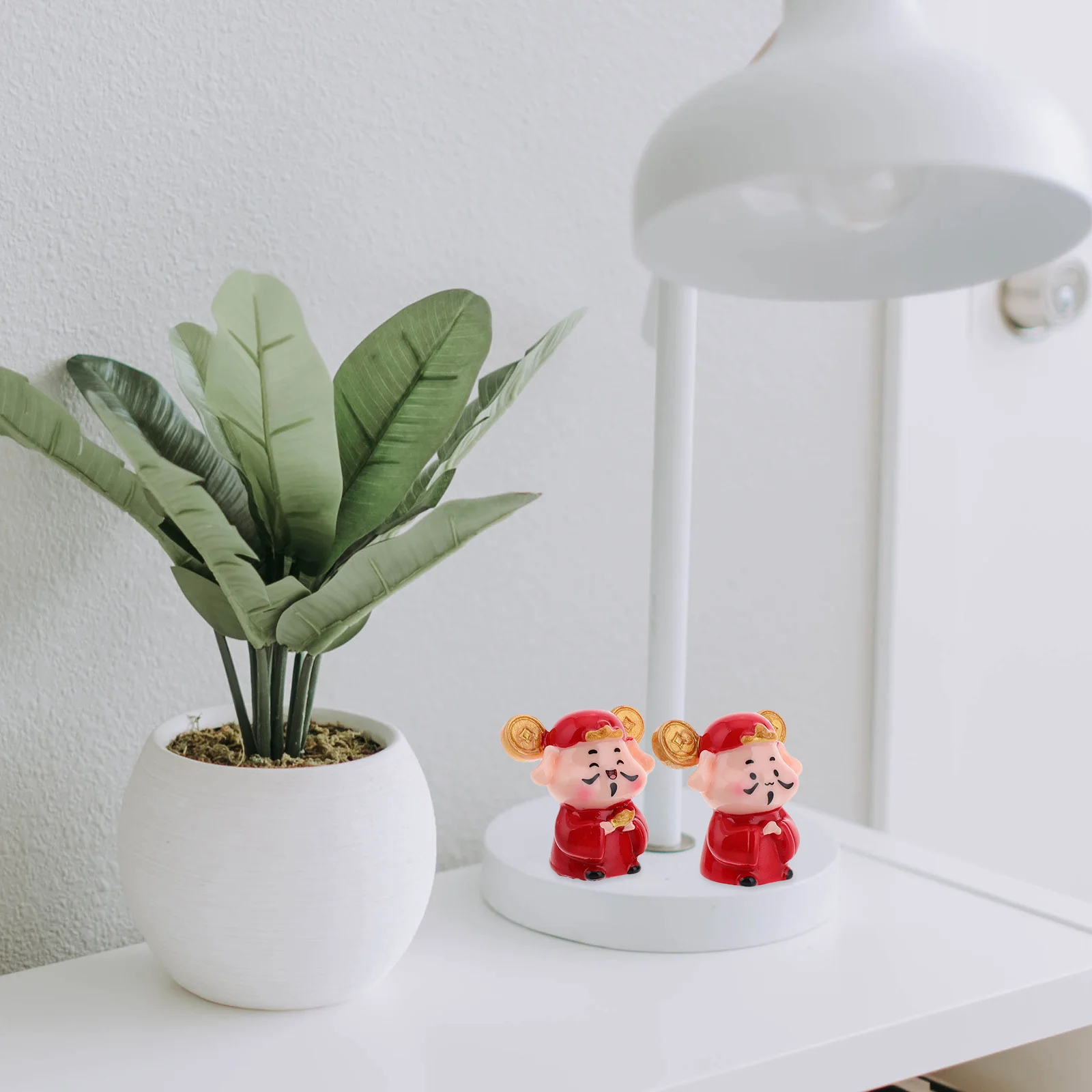 

2 pcs Resin Car Dashboard Ornament Cute God Of Wealth For Chinese New Year Home Office Tabletop Decoration Festive Auspicious