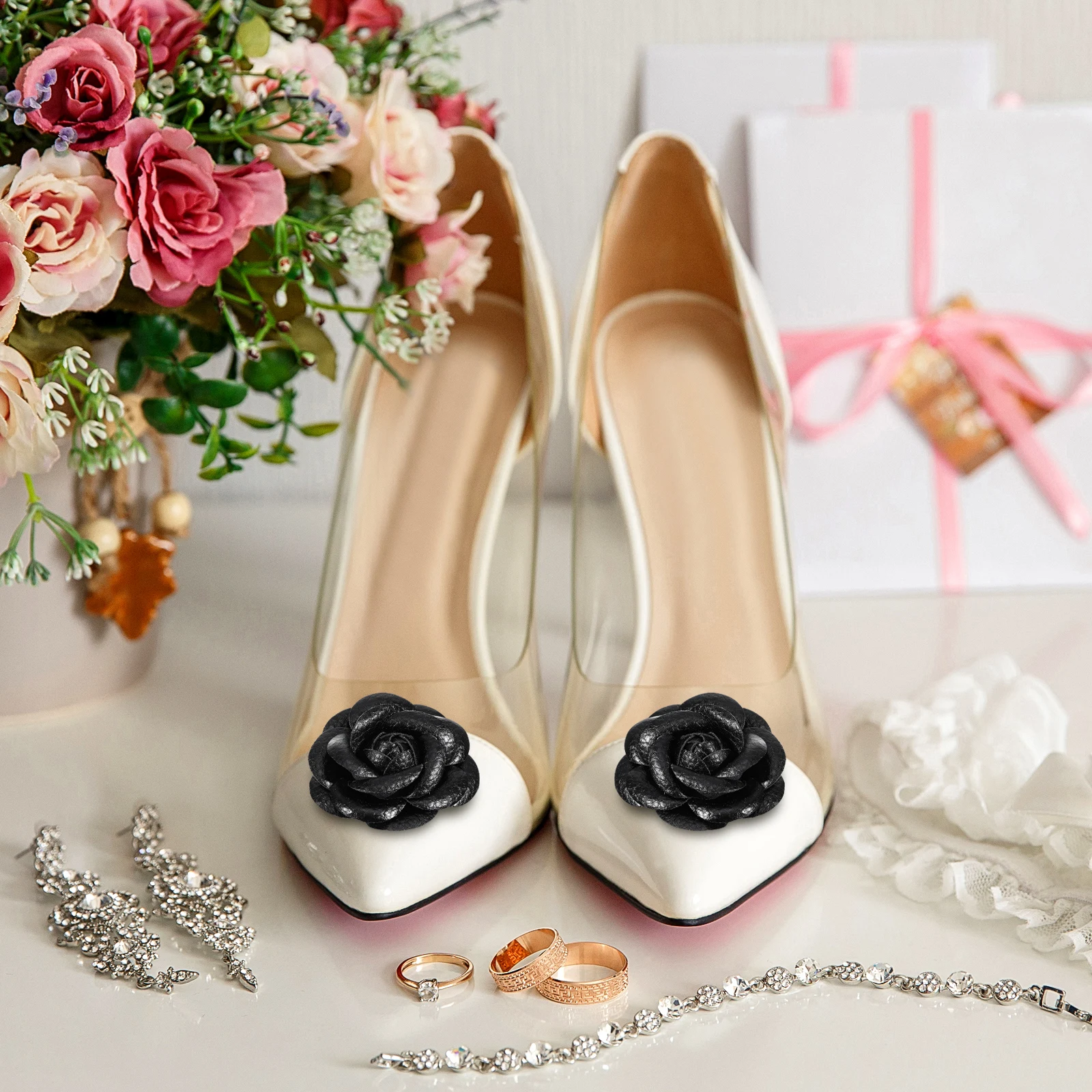 

Black Shoe Decoration Women Bridal Roses Decor Charms Heel Wedding Accessories Reusable Practical Shoe Embellishments for bride