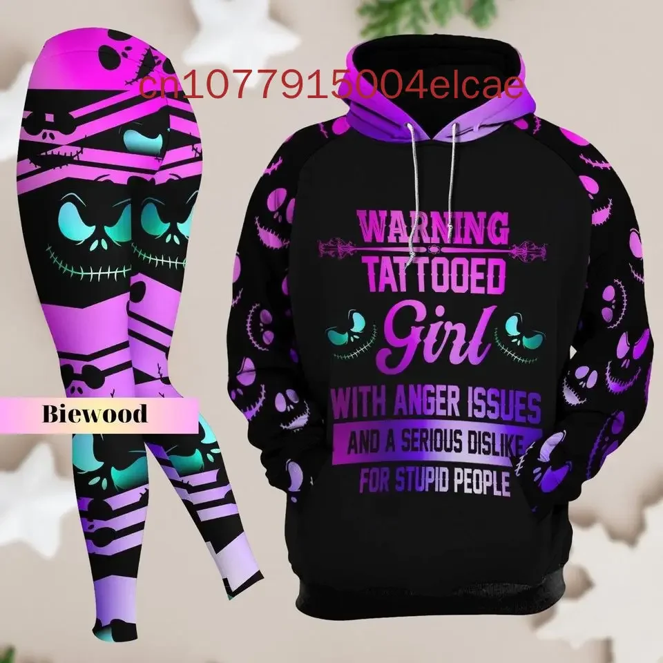 Disney The Nightmare Before Christmas Jack Skellington Women's Hoodie and Leggings Set Yoga Hoodie Leggings Fashion Tracksuit