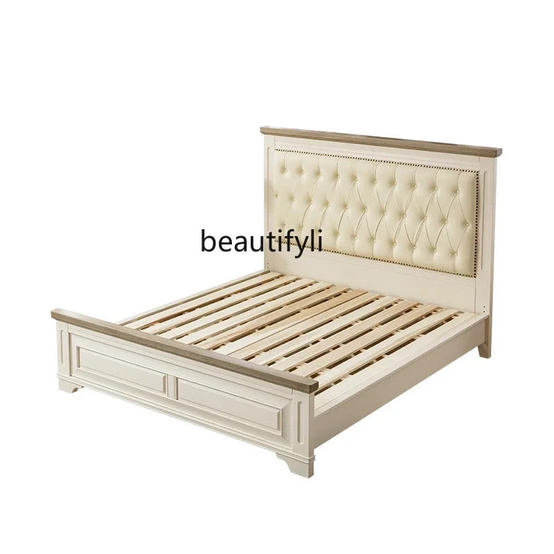 

American Light Luxury Solid Wood Bed Napa Soft Bag Marriage Bed High Box Storage Master Bedroom High Bedhead Big Bed