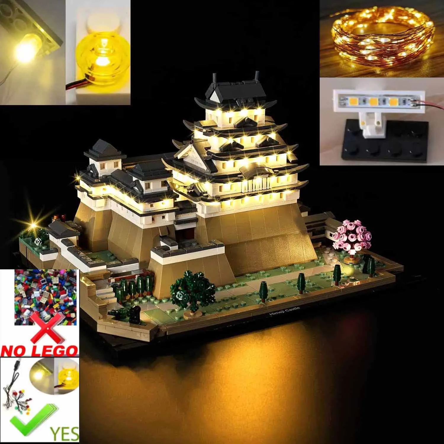 مجموعة مصابيح USB لمجموعة بناء قلعة Himeji اليابانية Lego 21060 - (لا تشمل طوب LEGO)