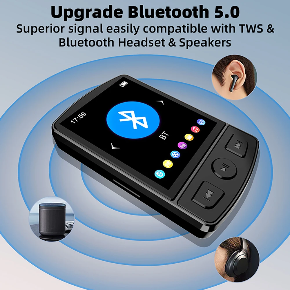Bluetooth 5.0 MP3 Player Wireless MP4 Player Built-in Speaker Portable Stereo Music Player Support FM Radio E-Book Recording image 2