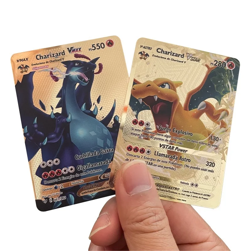 Spanische Pokemon-Metallkarten Charizard Pikachu Vmax Vstar Rayquaza GX Anime Goldene Pokemon-Sammelkarten – Detail 3