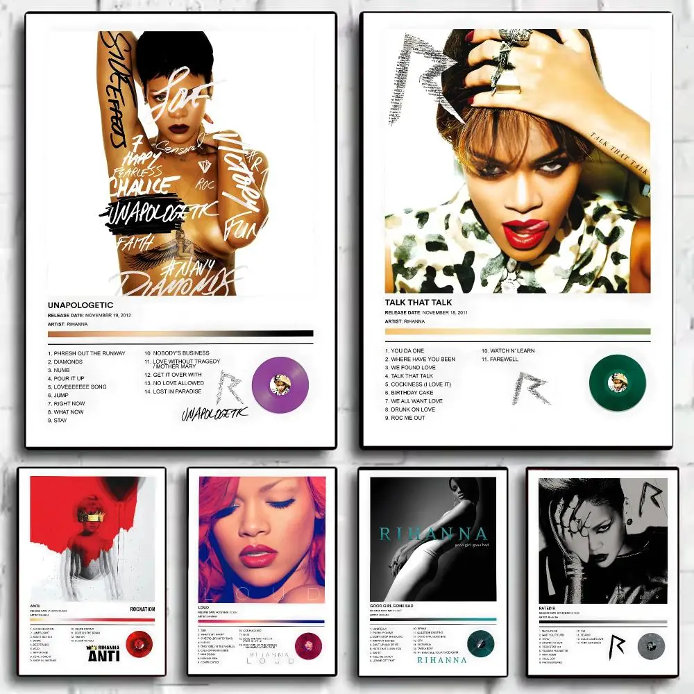 Pop Singer Album R-RiHanna Poster Decorative Wall Art Sticker Mural Print for Bedroom Living Room Hallway Home Decor Gift