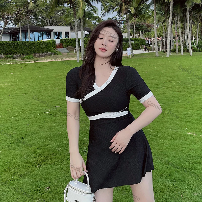 

2025 plus Size Women's Conservative Pure Color Swimsuit Separate Design Waist Cinching Hide Flaws Gentle Ele New Sle