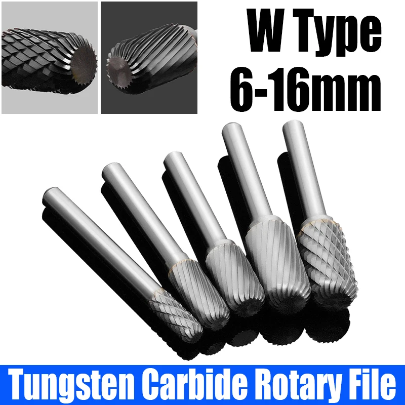 

1PCS 6mm-16mm Carbide Rotary File Tungsten Steel Grinding Head W Type Single/Double Groove Milling Cutter For Engraving/Grinding