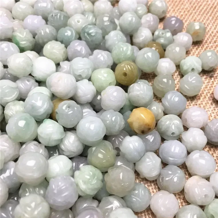 50pcs Factory Price Direct Sales Myanmar Jadeite Bud Round Beads Ice Glutinous Seeds Jadeite A Goods Lotus Loose Beads Wholesale