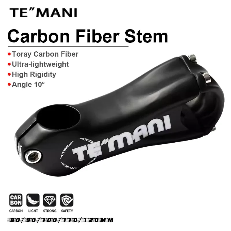TEMANI Single Bolt Full Carbon Bike Stem 80-120mm Ultralight MTB Road Bike Handlebar Stem Bicycle Cycling Replacement Parts