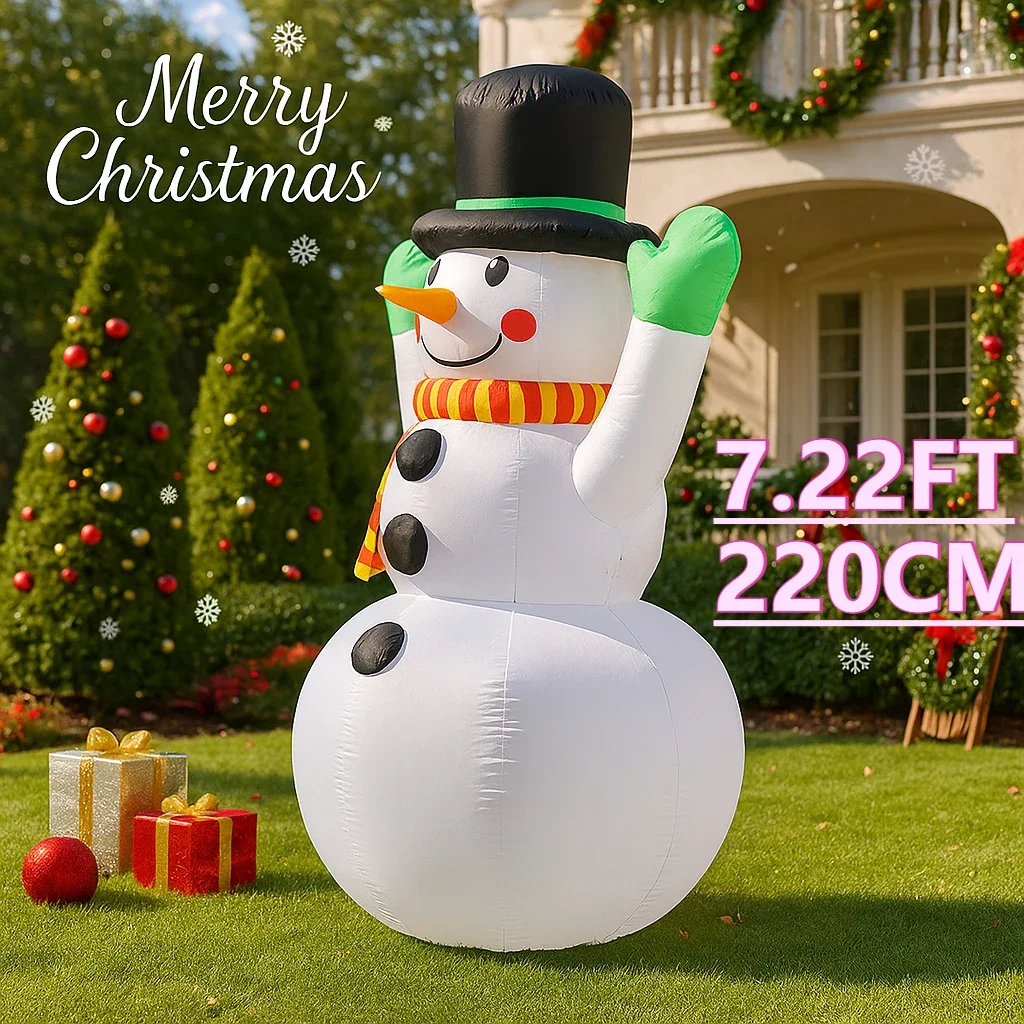 7.22FT Lampu LED Boneka Salju Tiup Natal dengan Topi dan Syal, Mainan Dekorasi Rumah untuk Pesta, Perlengkapan Hiasan Halaman dan Taman, Hadiah Liburan Natal