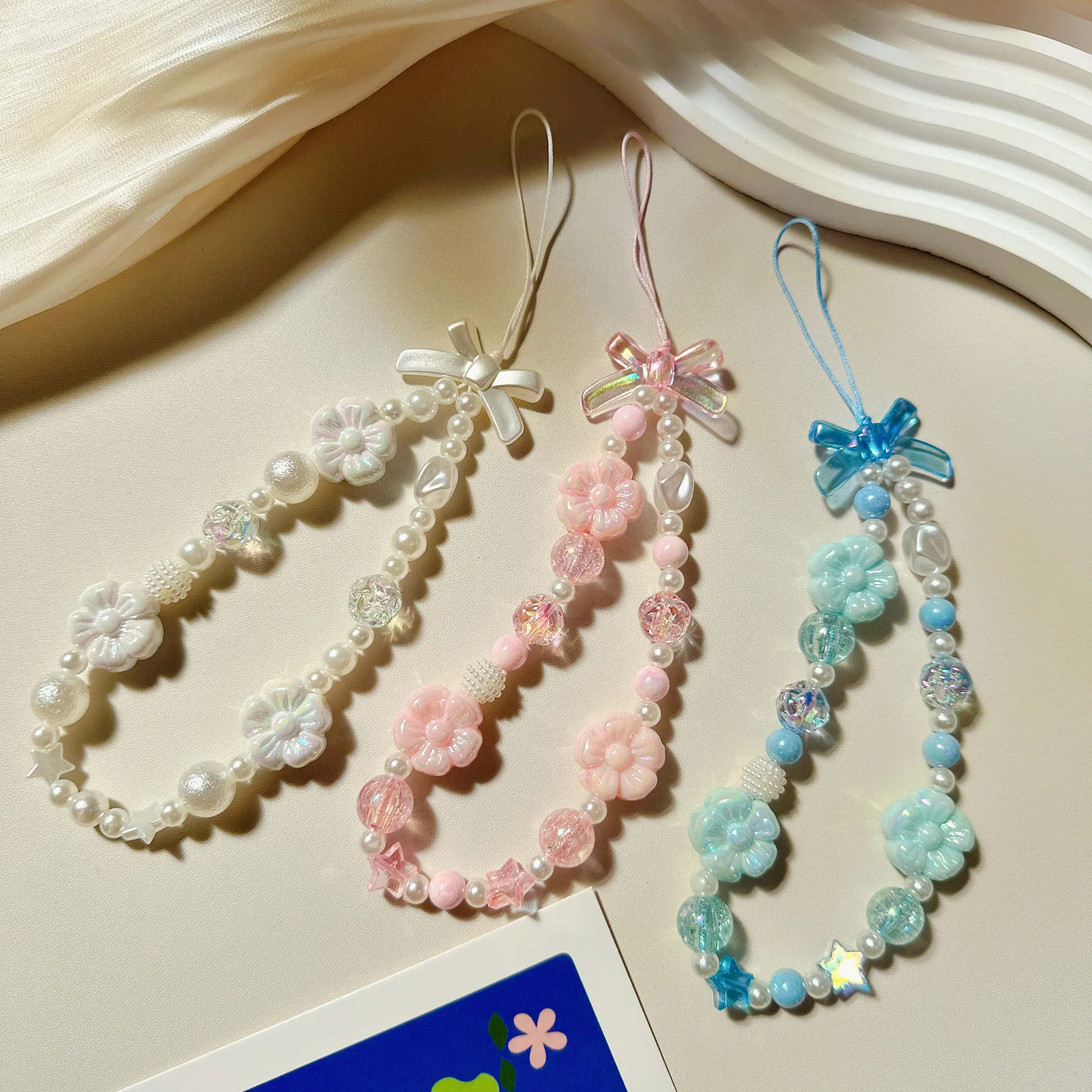 Petal bow Lanyard For IPhone Anti-Lost Bracelet For Samsung Mobile Phone Case Wrist Strap Car Keychain Cute  Phone Charm