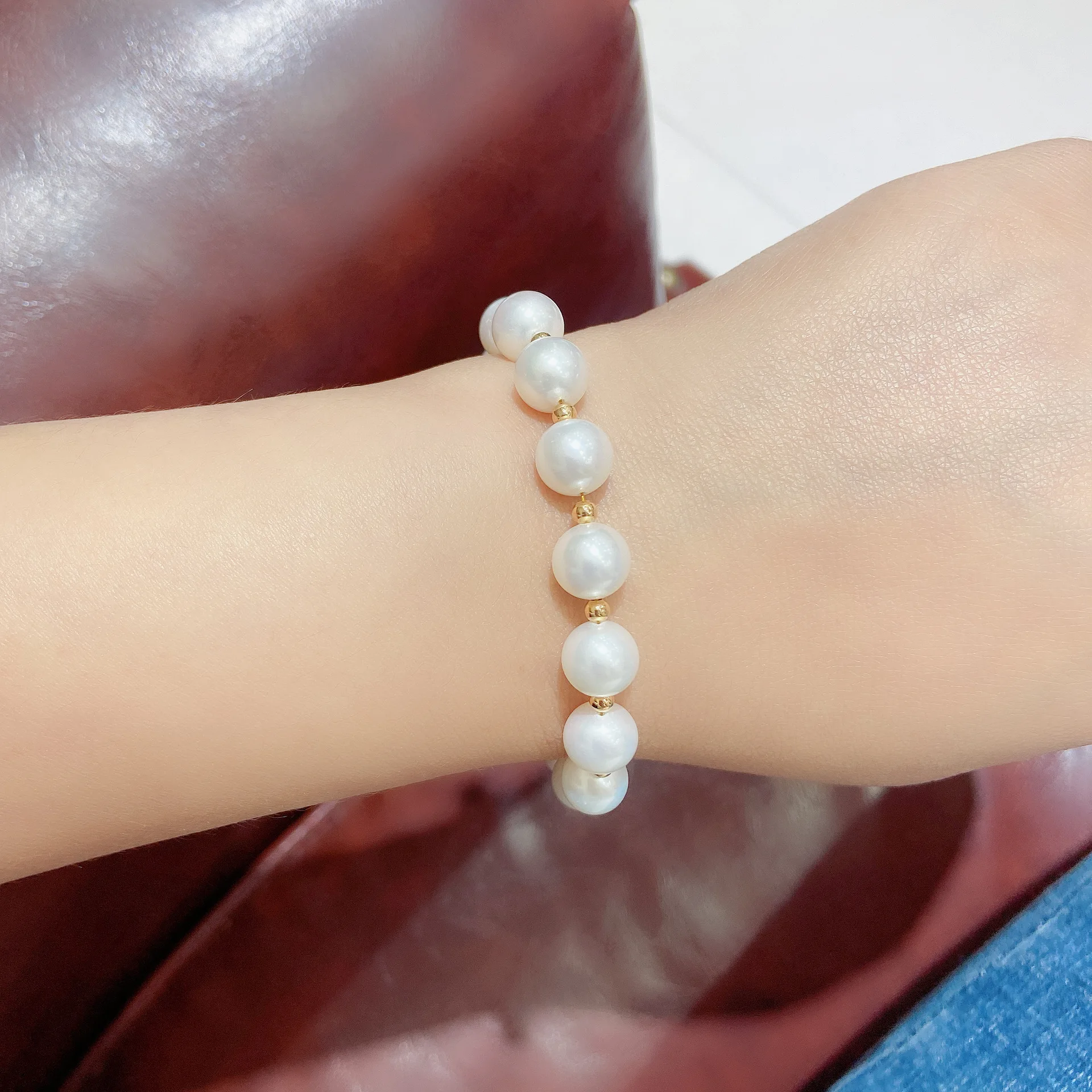 Double layered bracelet sea treasure Seawater Pearls Strong Light AAA9-11mm Akoya White Pearl 925s Extend the chain